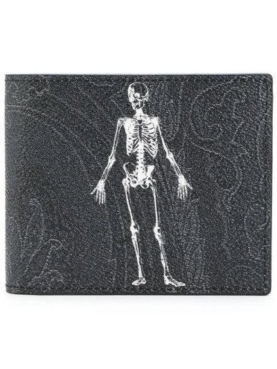 Etro Skeleton & Paisley Leather Wallet, Black