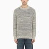 ALANUI BLUE AND WHITE COTTON BLEND CREW-NECK SWEATER