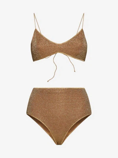 Oseree `lumiere` High Waisted Bikini In Brown