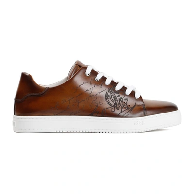 Berluti Scritto Venezia Leather Trainers In Brown