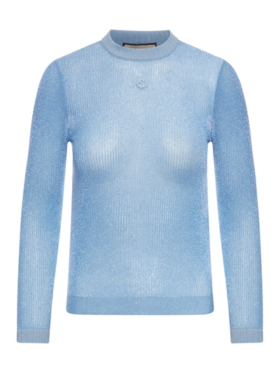 Gucci 超精细科技织物针织圆领毛衣 In Blue