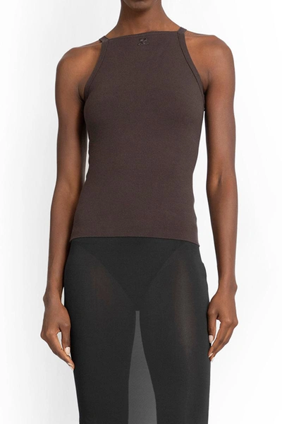 Courrèges Neckline Milano Knit Tank Top In Brown