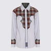 Maison Margiela Grey And Brown Cotton Check Stripe Shirt In Grey/brown