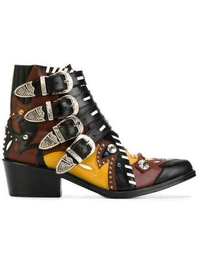 Toga Buckle Strap Ankle Boots In Multi