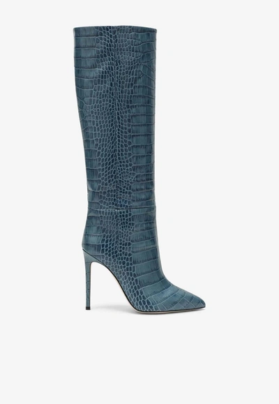 Paris Texas 120 Denim Boots In Crocodile-embossed Leather In Blue