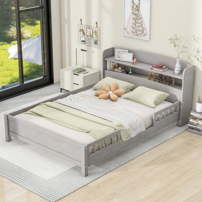 Simplie Fun Wood Full Size Platform Bed With Built-in Led Light In Gray