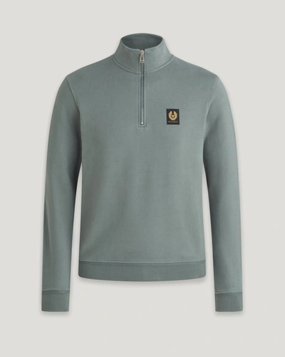 Belstaff Quarter Zip Sweatshirt In Mineral Green