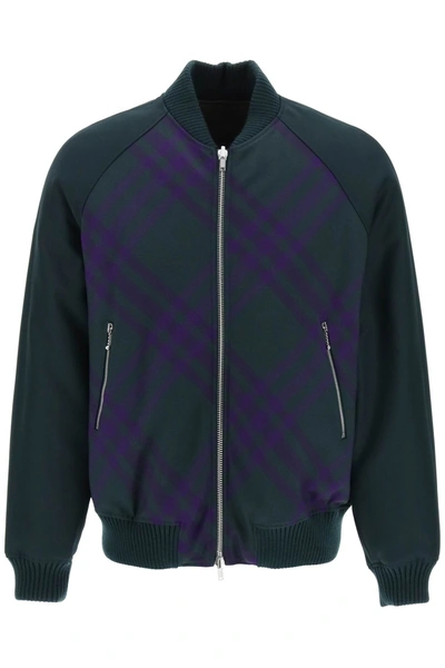 Burberry Check Reversible Bomber Jacket In Green