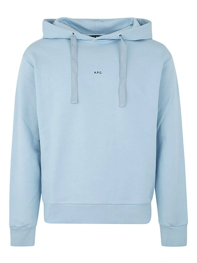 Apc A.p.c. Logo Printed Drawstring Hoodie In Blue