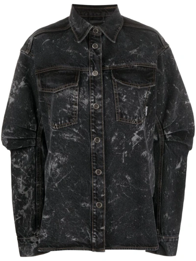 Rotate Birger Christensen Washed Cotton Twill Shirt In Black