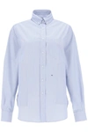 Saks Potts William Striped Cotton-poplin Shirt In Light Blue