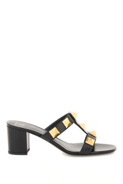 Valentino Garavani Roman Stud Caged Slide Sandals In Black
