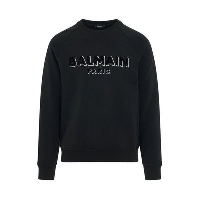 Balmain Logo Printed Crewneck Sweatshirt In Noir  Noir  & Argent