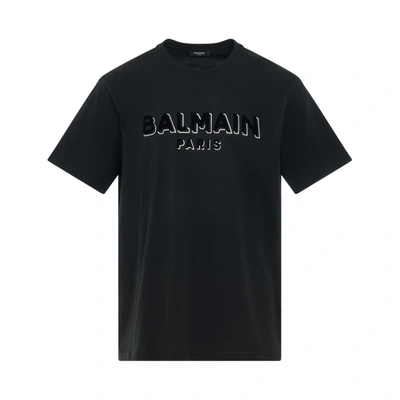 BALMAIN MEN'S LOGO FLOCK & FOIL T-SHIRT