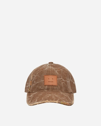 Acne Studios Leather Face Patch Cap Toffee Brown In Beige