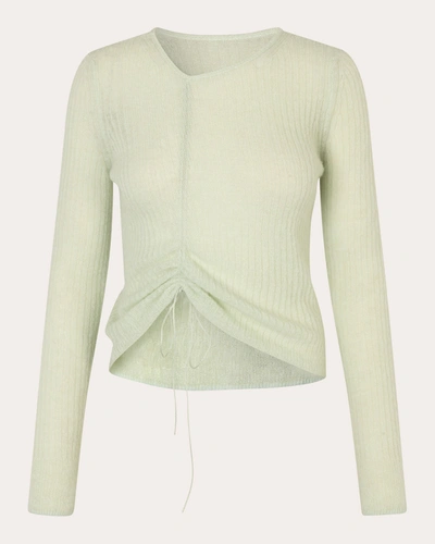 Cecilie Bahnsen Ussi Gathered Ribbed-knit Sweater In Green
