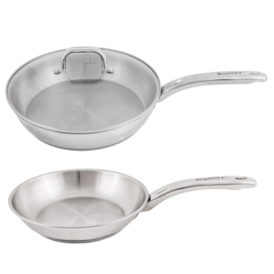 Berghoff Essentials 18/10 Stainless Steel 3pc Cookware Set, Fry Pan 8", Skillet 2.5qt., Glass Lid, I In Metallic