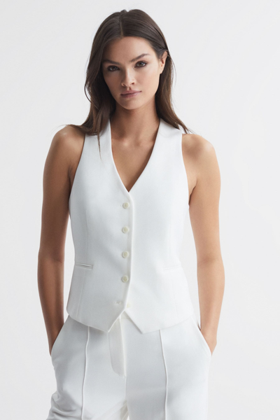 Reiss Sienna - White Crepe Adjustable Suit Waistcoat, Us 10