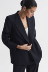 Reiss Navy Wool Blend Single Breasted Pinstripe Blazer In Navy