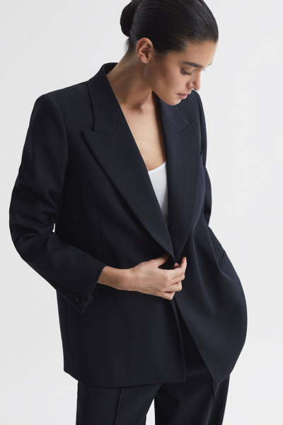 Reiss Navy Wool Blend Single Breasted Pinstripe Blazer