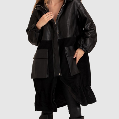 Belle & Bloom Women's Back To Black Oversized Leather Panelled Coat