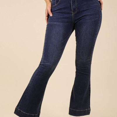 Anna-kaci Contrast Seam Flared Jeans In Blue