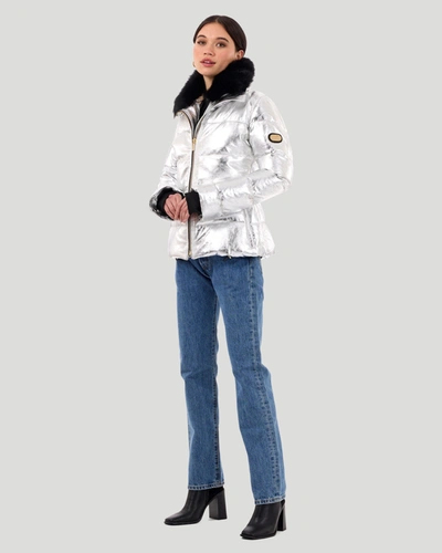 Gorski Metallic Apres-ski Jacket With Detachable Toscana Shearling Lamb Collar In Silver