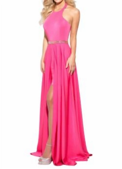 Madison James Long Halter Gown In Fuchsia In Pink