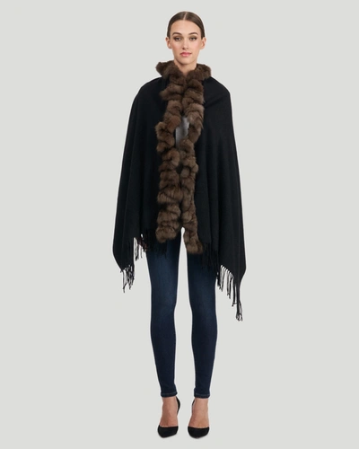 Gorski Knit Ruffle Cashmere Stole With Sable In Black