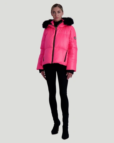 Gorski Neon Après-ski Jacket With Detachable Toscana Lamb Hood Trim In Pink