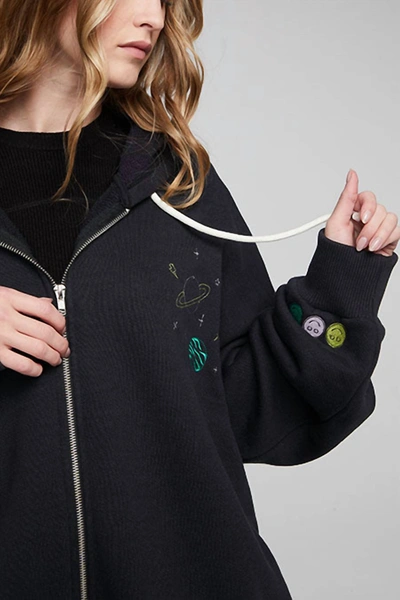 Chaser Space Embriodery Zip-up Hoodie In Black