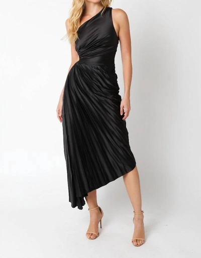Olivaceous Priscilla Pleated Dress In Black