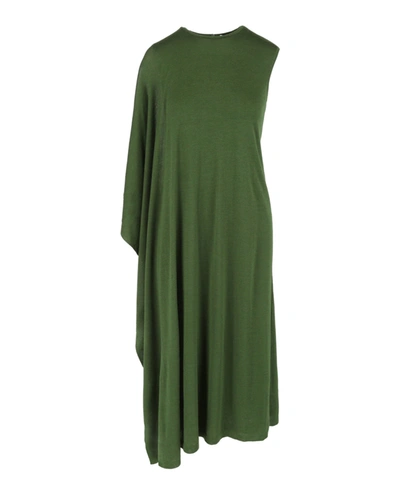 Ferragamo One Shoulder Midi Dress In Green