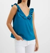 FRENCH CONNECTION CREPE RUFFLE TOP IN OCEAN DEPTH