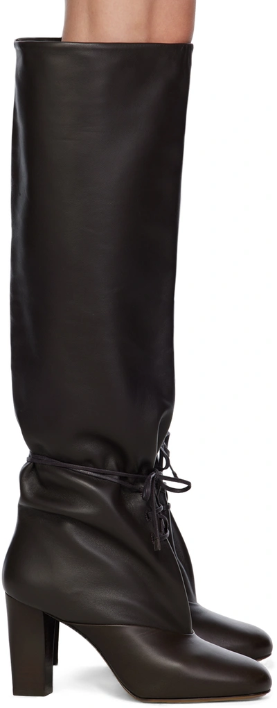 Lemaire Brown Tall Lace-up Boots In Dark Chocolate