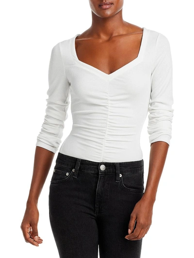Paige Annalisa Womens Ruched Ribbed Pullover Top In White
