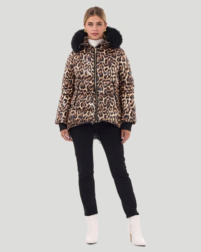 Gorski Printed Après-ski Jacket With Detachable Toscana Lamb Hood Trim In Brown