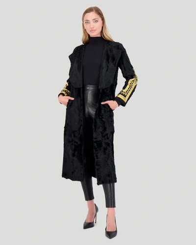 Gorski Lamb Short Coat With Embroidery In Black