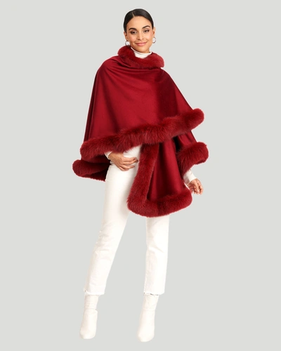 Gorski Cashmere Caplet With Fox Trim In Red