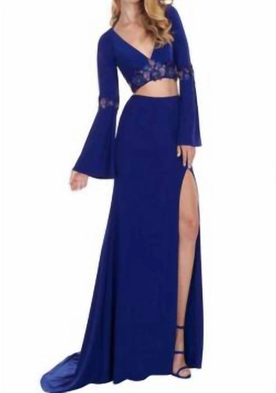 Rachel Allan Long Sleeve 2 Piece Prom Dress In Royal Blue