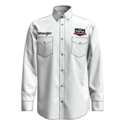Wrangler Men's Logo Long Sleeve Button Down Shirt In White