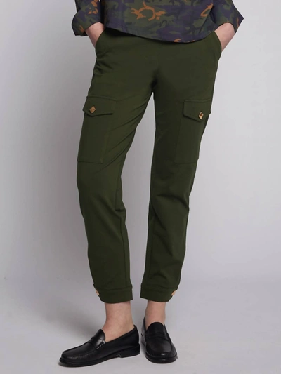 Vilagallo Trouser Cargo Green Stretch Knit In Olive