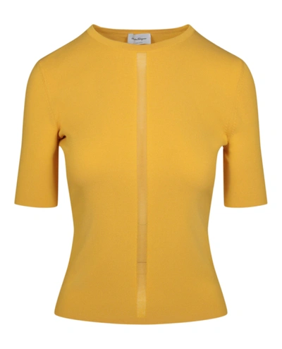 Ferragamo Short Sleeve Knit Top In Yellow