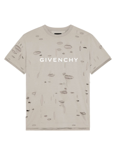 Givenchy Men's Oversized T-shirt In Cotton With Destroyed Effect In Cream