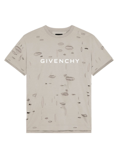 Givenchy Men's Oversized T-shirt In Cotton With Destroyed Effect In Beige