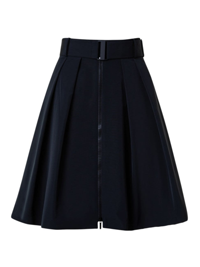 Akris Punto Pleated Taffeta Front-zip Skirt With Belt In Black