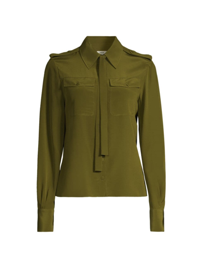 Jason Wu Button Down Silk Blouse In Dark Olive