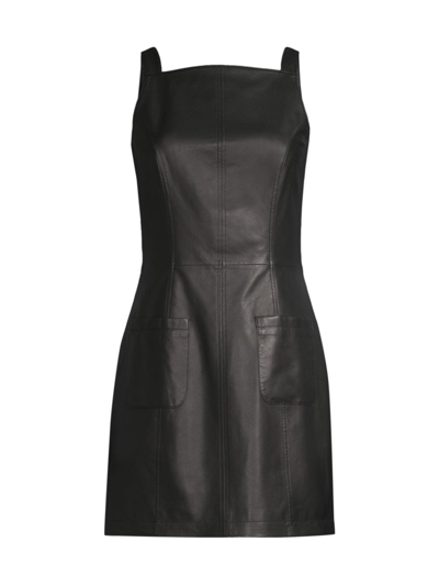 Jason Wu Sleeveless Square-neck Leather Mini Dress In Black