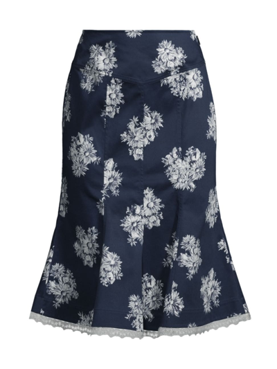 Jason Wu Flared Floral-print Lace-trim Midi Skirt In Neutral