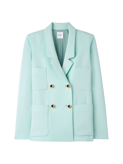 St John Golden Ball-button Double-breasted Cady Jacket In Mint